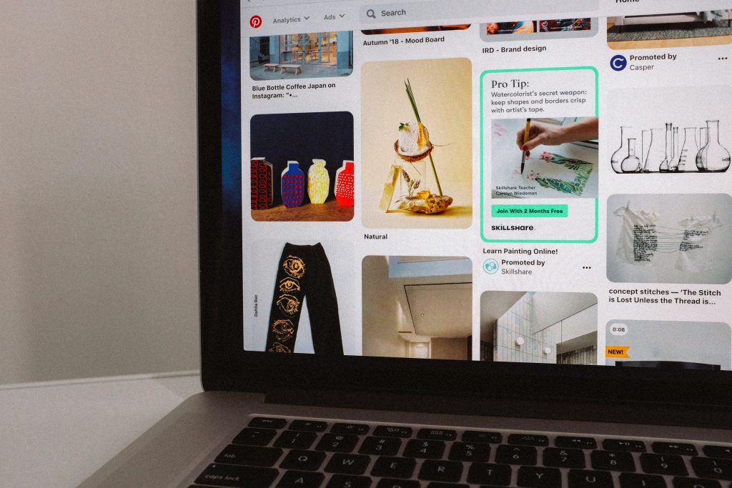 Pinterest dashboard on laptop