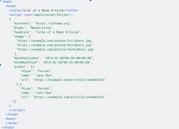 An example of article schema mark up for blogs and news