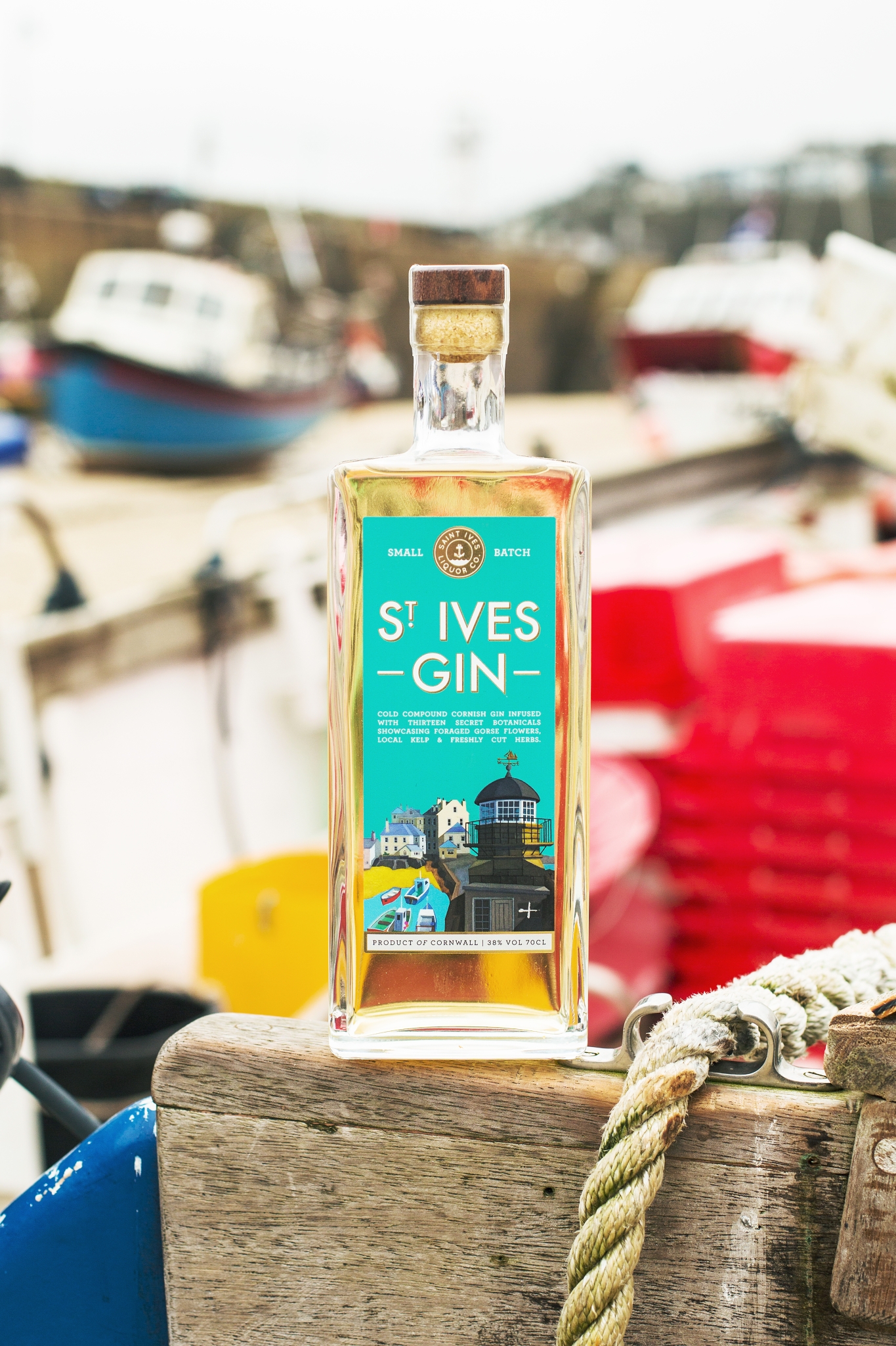 St Ives Liquor Co gin in front of boats
