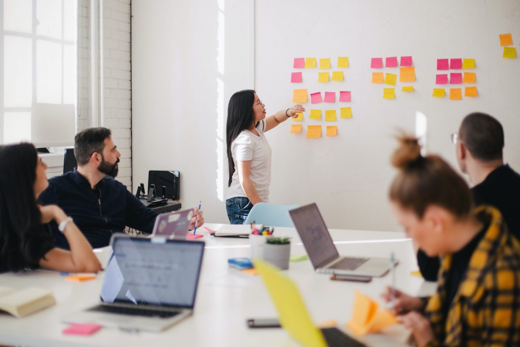 Sticky notes used in office meeting